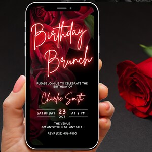 Stunning Animated Red Rose invitation with a delicate red rose back ground. All the text is editable so its suitable for a birthday, anniversary, brunch, surprise party with the background in charming red roses.