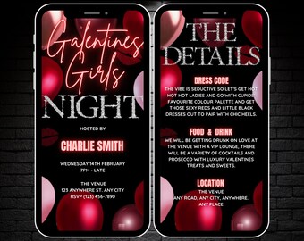 Animated Galentines Girls Night Invitation Template, Editable Galentines Party Invite, Digital Valentines Day Friendship Party Evite Suite