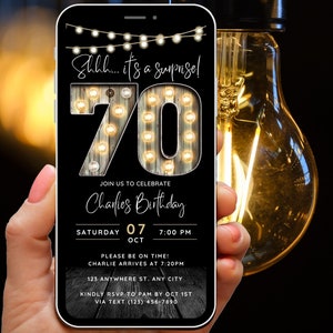 Invito a sorpresa per il 70° compleanno per uomo Invito da 70 per adulti Invito telefonico Rustico Shhh È un invito a sorpresa Invito digitale per lui Ragazzo