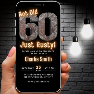 Mens 60th Birthday Party Invitation Template, Not Old Just Rusty Digital 60th Invitation, Funny Rustic Invite, Editable Sixty Invite for Man