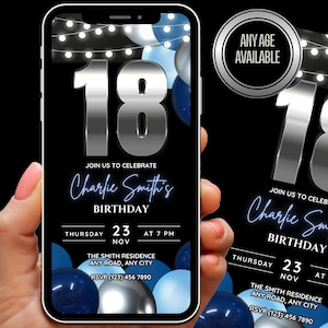 18th Birthday Invitation Template Download for Boys, 18th Birthday Invite, Fun Retro 18 th Party Digital Evite Modern Ecard Editable Invite