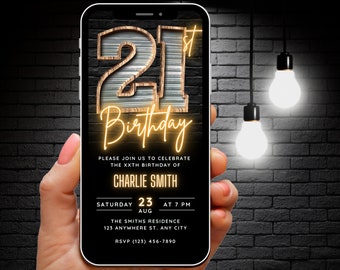 Digital 21st Birthday Invitation for Men, 21 Digital Invite eCard, Rustic Twenty One Party Invite for Him, Editable 21 Invitation Template