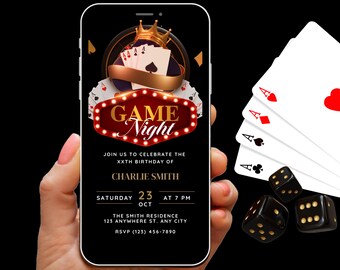 Digital Game Night Invitation for adults, Family Game Night Party Invite, Casino Invite, Birthday Game Night, Editable Template Evite