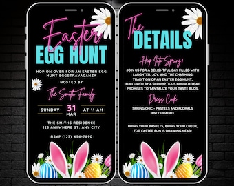 Digital Easter Egg Hunt Invitation, Animated Easter Eggstravaganza Party Invite, Easter Egg Hunt & Brunch, Editable Spring Flyer Itinerary