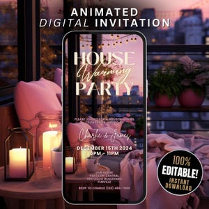 Housewarming Party Invitation Digital Animated House Warming Invite Template, Self Edit Chic New Apartment New Home Evite, House Party Flyer