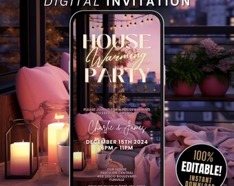 Housewarming Party Invitation Digital Animated House Warming Invite Template, Self Edit Chic New Apartment New Home Evite, House Party Flyer