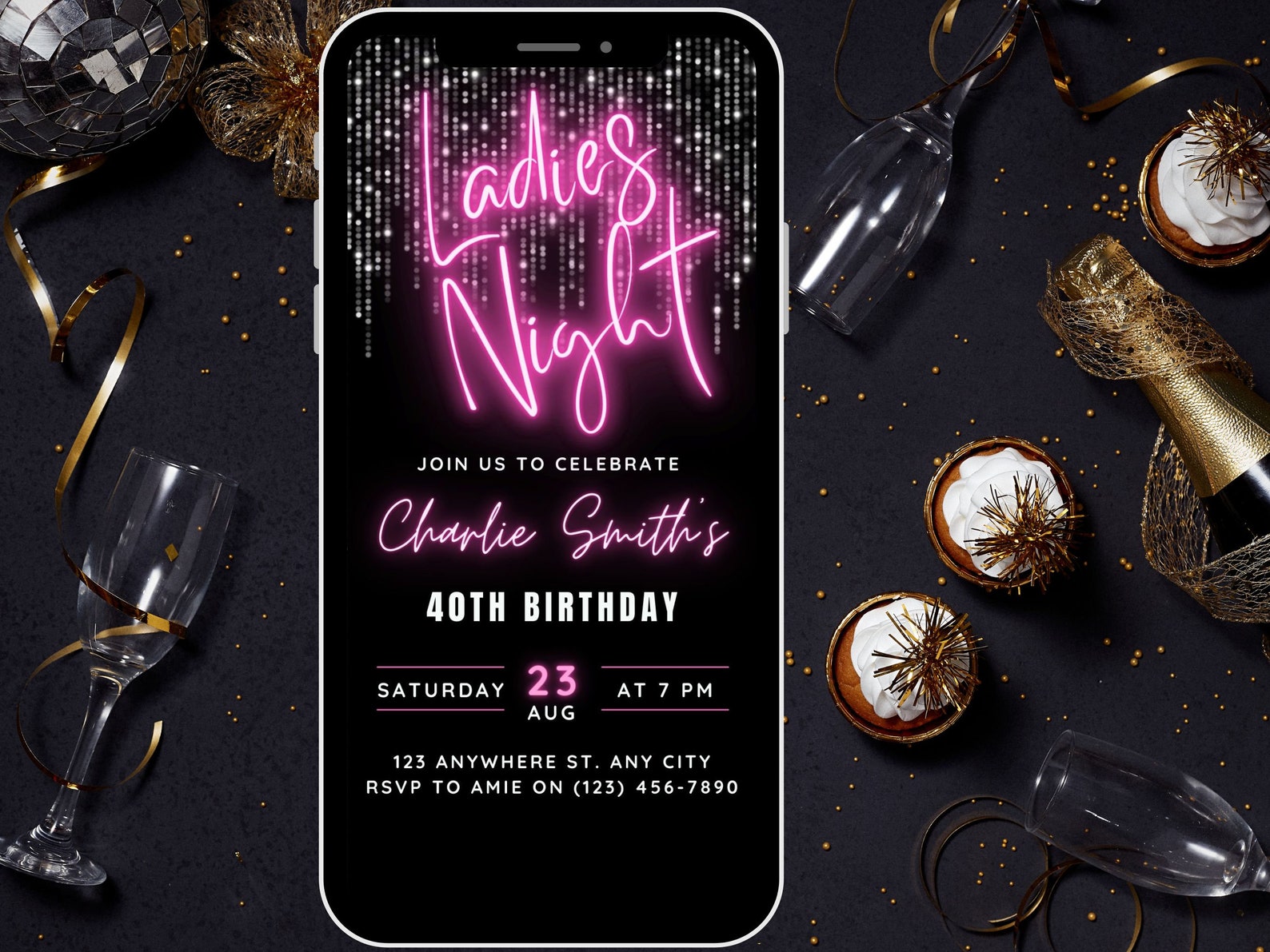 Glam Ladies Night Out Invitation Digital Invite, Fun Birthday ...