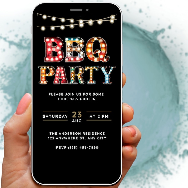 Digital BBQ Party Invitation, Fun Summer BBQ Invite, Electronic Birthday BBQ Invitation, Backyard Barbecue, Garden Party Virtual Phone Evite