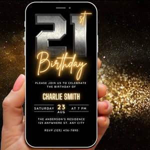 Mens 21st Birthday Invitation Template Download, 21st Birthday Invite for Him, Rustic Retro 21 Discrete Simple Digital Editable Mobile Evite image 2