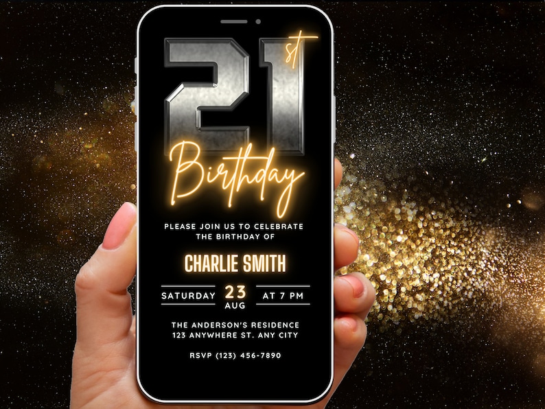 Mens 21st Birthday Invitation Template Download, 21st Birthday Invite for Him, Rustic Retro 21 Discrete Simple Digital Editable Mobile Evite image 2
