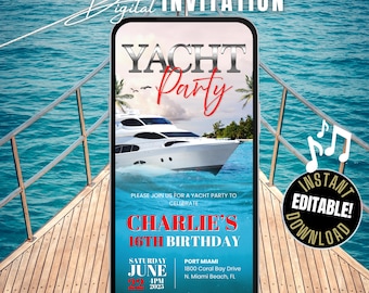 Yacht Invitation, Boat Party Animated Invitation, Editable Yacht Party Video Invitation, Boat Digital Invitation, Silver Yacht Party Invite