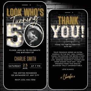 Look Who&#39;s Turning 50, Mens 50th Birthday Invitation with Photo, 50th Invite Flyer Canva Template, 50 Party Evite, Mobile Invitation Digital