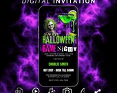 Spooky Halloween Game Night Invitation Template, Animated Neon Halloween Party Video Invite Digital Costume Party Evite Editable eCard