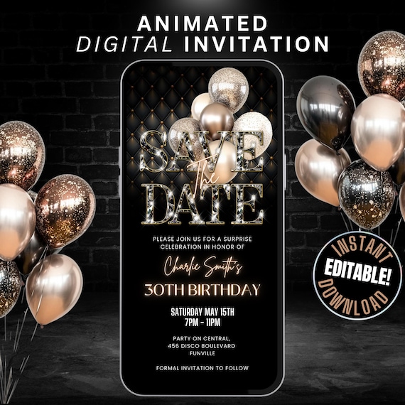Luxury Digital Save The Date Invitation Template, Animated Save The Date Invite for any occasion Birthday Party, Retirement, Send Off & more