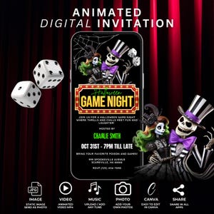 Modèle d'invitation modifiable pour une soirée match d'Halloween effrayant, animation vidéo néon pour fête d'Halloween, invitation numérique à une soirée costumée Evite pour téléphone