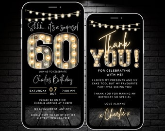 Surprise 60th Birthday Invitation for Men 60 Invite for Adults Phone Invitation Rustic Shhh Its a Surprise Invite Digital Invite for Him Guy