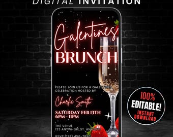 Animated Galentines Brunch Invitation Template, Self Edit Digital Valentines Day Party Invite Flyer Galentines Invitation Girls Brunch Evite