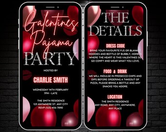 Animated Galentines Pajama Party Invitation Template, Editable Galentines Party Invite, Digital Valentines Day Friendship Party Mobile Evite