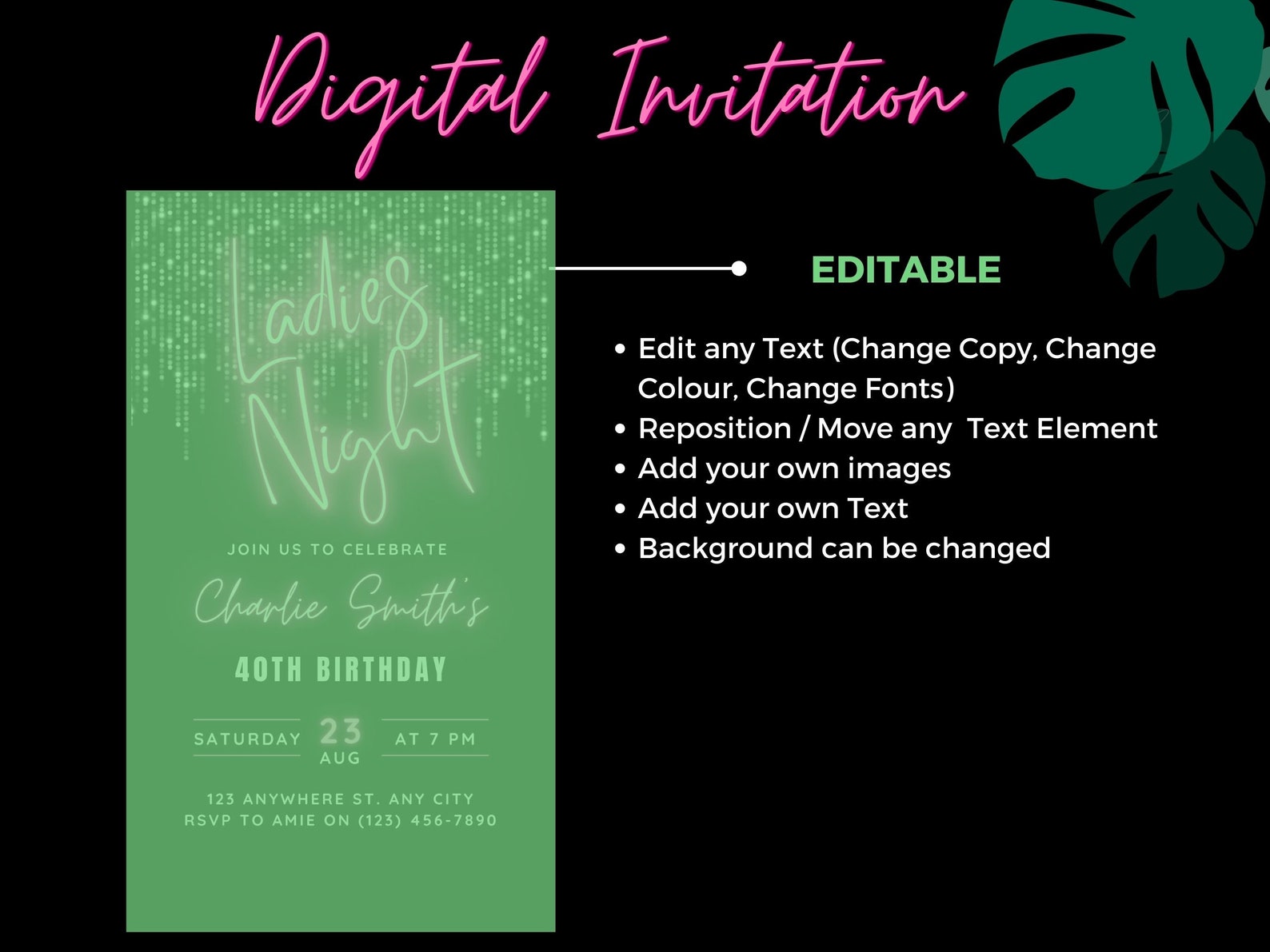 Glam Ladies Night Out Invitation Digital Invite, Fun Birthday ...