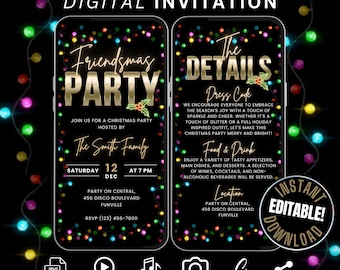 Digital Friendsmas Christmas Party Invitation Itinerary Template, Christmas Party Invite, Friends Christmas Cocktail Evite Xmas Invite Flyer