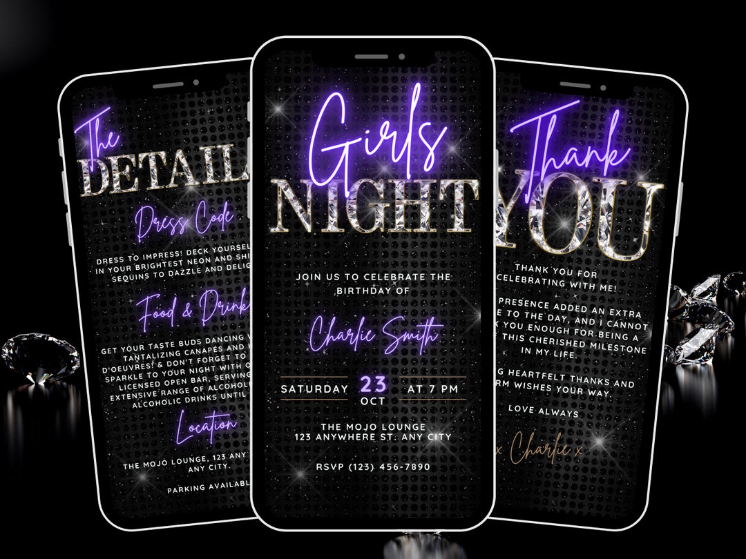 Girls Night Out Digital Invitation & Itinerary, Fun Birthday Invite ...