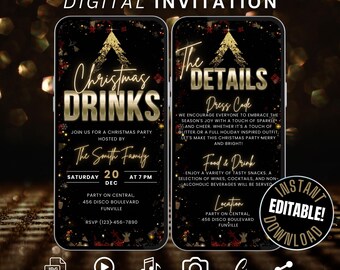 Digital Friendsmas Christmas Drinks Invitation Itinerary Template, Christmas Party Invite, Friends Christmas Cocktail Party Evite Editable