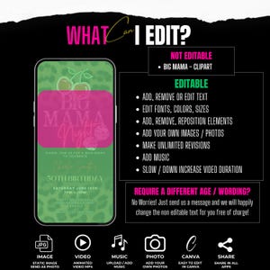 Pode incluir: Design de convite digital com fundo de estampa de leopardo verde e texto rosa que diz "Big Mama Night". O convite inclui op&ccedil;&otilde;es edit&aacute;veis para texto, fontes, cores e imagens. Ele tamb&eacute;m oferece op&ccedil;&otilde;es de m&uacute;sica e v&iacute;deo. O design &eacute; para uma celebra&ccedil;&atilde;o de 30 anos.