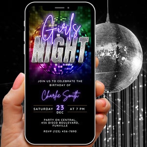 Animated 80s Theme Girls Night Invite Digital Invitation Video, Editable Back to the 80s Birthday Party Video Invitation, Retro Disco Evite