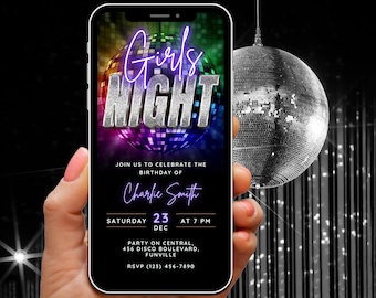 Animated 80s Theme Girls Night Invite Digital Invitation Video, Editable Back to the 80s Birthday Party Video Invitation, Retro Disco Evite