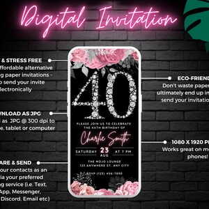 40th Birthday Digital Invite for Girls, 40th Birthday Invitation ...