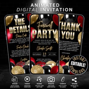 Digital Farewell Party Video Invitation Template, Animated Farewell Invitation, Retirement, Moving Away Invite, Details & Thank You Card