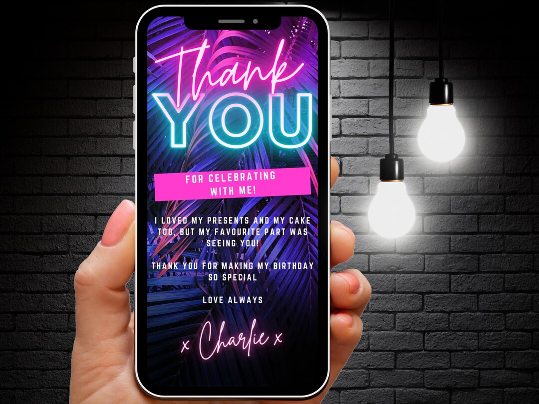 Vip Thank You Notes Digital Thank You Ecard Miami Vice Themed Neon Tropical Thank You Card ...