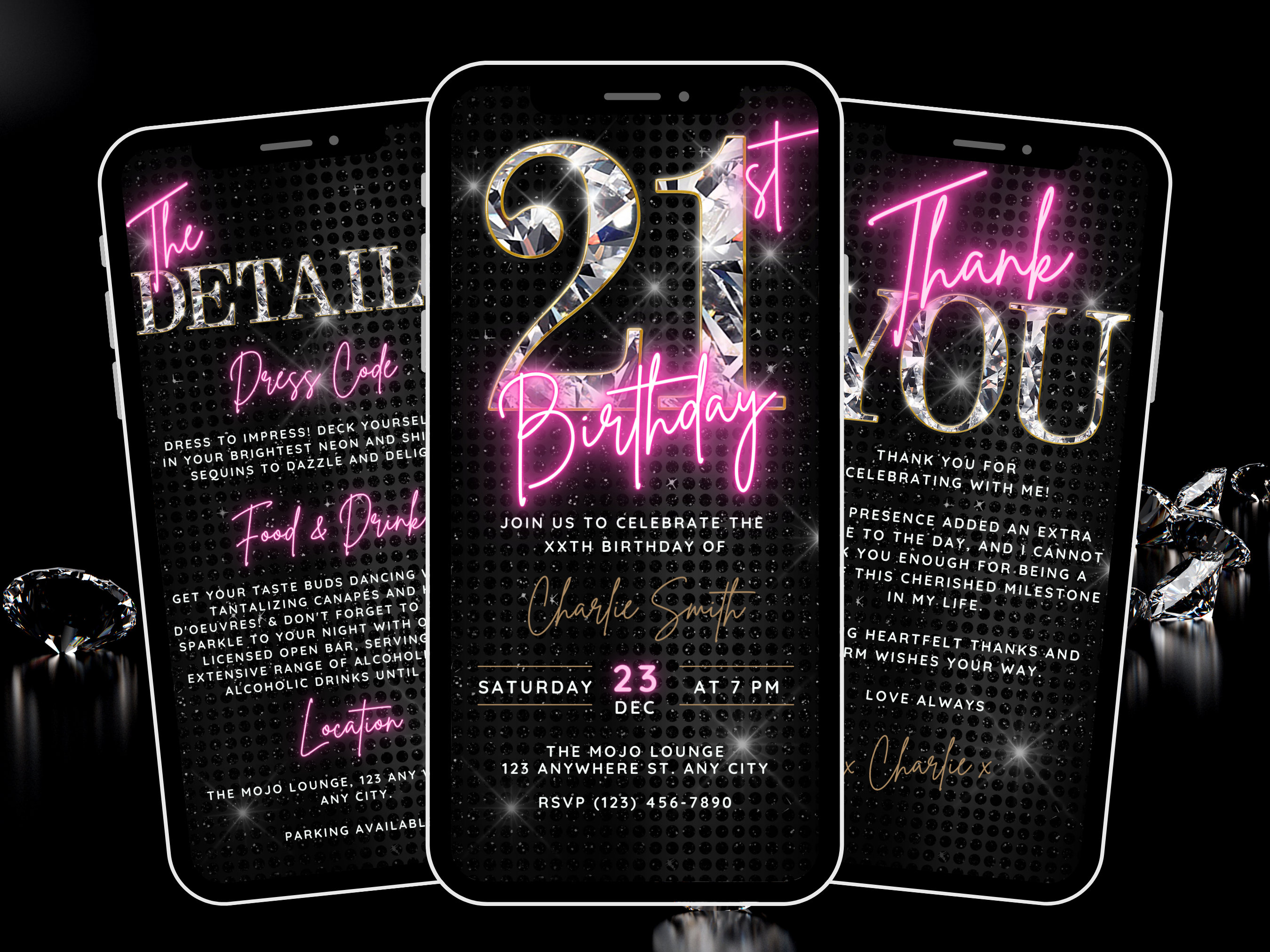 Animated 21st Birthday Invitation for Women Diamond 21st - Etsy