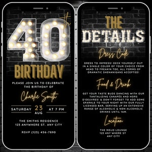 40th Birthday Invitation for Men, 40th Digital Invite Black Gold Invitation Canva Template, Forty Bday Party Phone Invite & Details, Evite