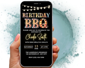 Birthday BBQ Invite Digital Summer BBQ Invite Grill and Chill, BBQ Invite Template, Grill Party Invites, Cookout invitation Editable Evite