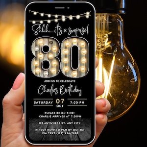 Surprise 80th Birthday Invitation for Men 80 Invite for Adults Phone Invitation Rustic Shhh Its a Surprise Invite Digital Invite for Him Guy