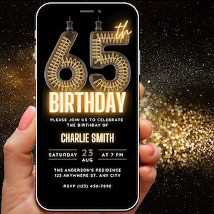 Invitation numérique du 65e anniversaire pour homme, 65e anniversaire pour lui, modèle d'invitation Unique adulte, carte d'invitation Evite steampunk rétro