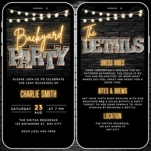 Digital Backyard Party Invite, Grill & Chill BBQ Pool Party Invitation Template, Bday BBQ Invite, Animated Phone Cookout Evite and Details