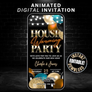 Housewarming Party Invitation Digital Animated House Warming Invite Template, Self Edit Chic New Apartment New Home Evite, House Party Flyer