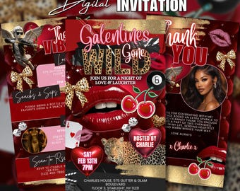 Digital Cheetah Print Red Invites Galentines Day Party Invitation Template Pink Galentines Gone Wild Girls Night Invite Leopard Flyer