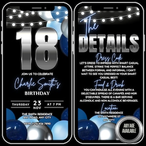 18th Birthday Invitation Template Download for Boys, 18th Birthday Invite, Fun Retro 18 th Party Digital Evite Modern Ecard Editable Invite