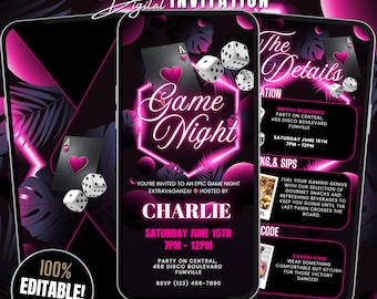 Game Night Invitation Digital Template, Suitable For Any Occasion Birthdays, Housewarming, Girls Game Night be it Poker Cards Board Games