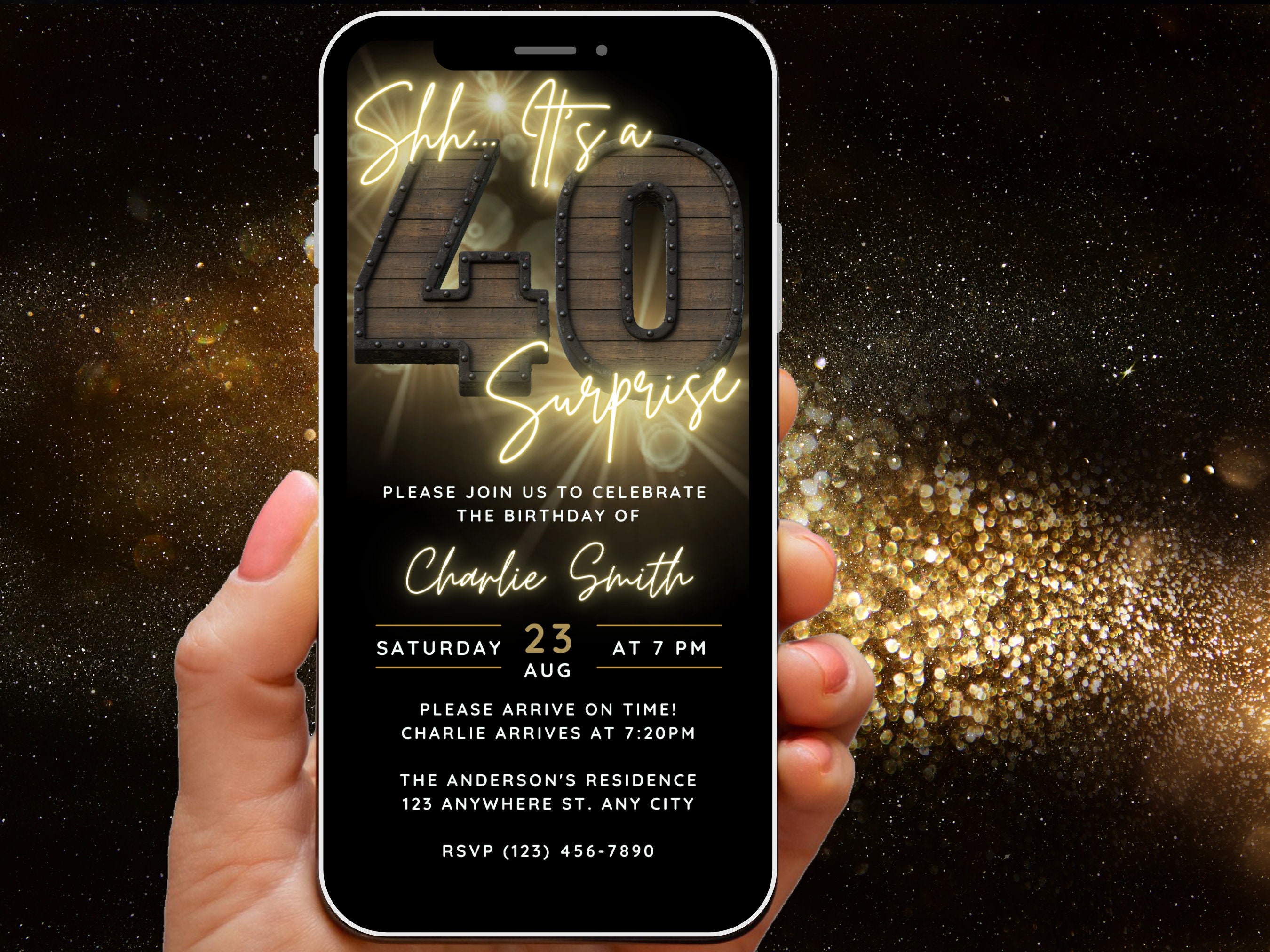 40th Surprise Birthday Invitation for Men, Digital Surprise 40th Birthday Invitations, 40th Surprise birthday Invite for Him, Rustic Evite