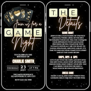 Invitación animada a la noche de juegos para adultos, Invitación a la fiesta de la noche de juegos familiares, Invitación a tarjetas, Noche de juegos de cumpleaños, Plantilla editable Evite