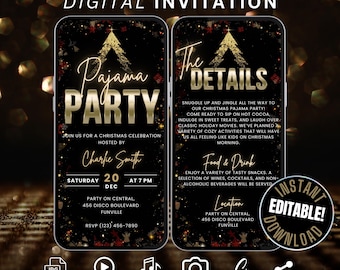 Christmas Pajama Party Invitation Itinerary Template, Editable Xmas Holiday Pajama Party Invite, Digital Slumber Party Sleepover Phone Evite