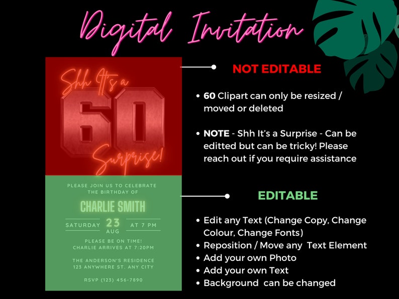 Surprise 60th Birthday Invitation Digital Shh Its a Surprise - Etsy