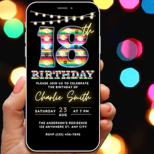 Editable 18th Birthday Invitation Template Digital Invite for Girls, 18th Birthday Invite Marquee Fiesta Fun 18 Year Old Bday Evite E-Invite