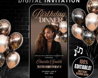 Shades of Melanin Birthday Dinner Invitation Digital Dinner Birthday Invite, Luxury Brown Ladies Birthday Brunch Invite Flyer, Dinner Evite
