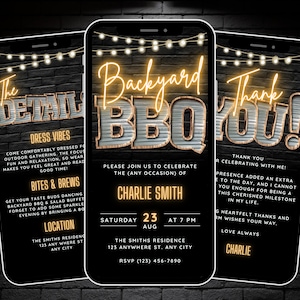 Digital Grill & Chill Backyard BBQ Party Invitation Template, Birthday BBQ Phone Invite, Animated Summer Cookout Evite, Details, Thank You