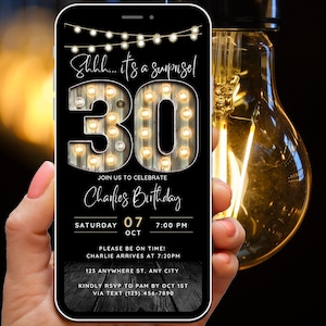 Invito a sorpresa per il trentesimo compleanno per uomo Invito da 30 per adulti Invito telefonico Rustico Shhh È un invito a sorpresa Invito digitale per lui Ragazzo